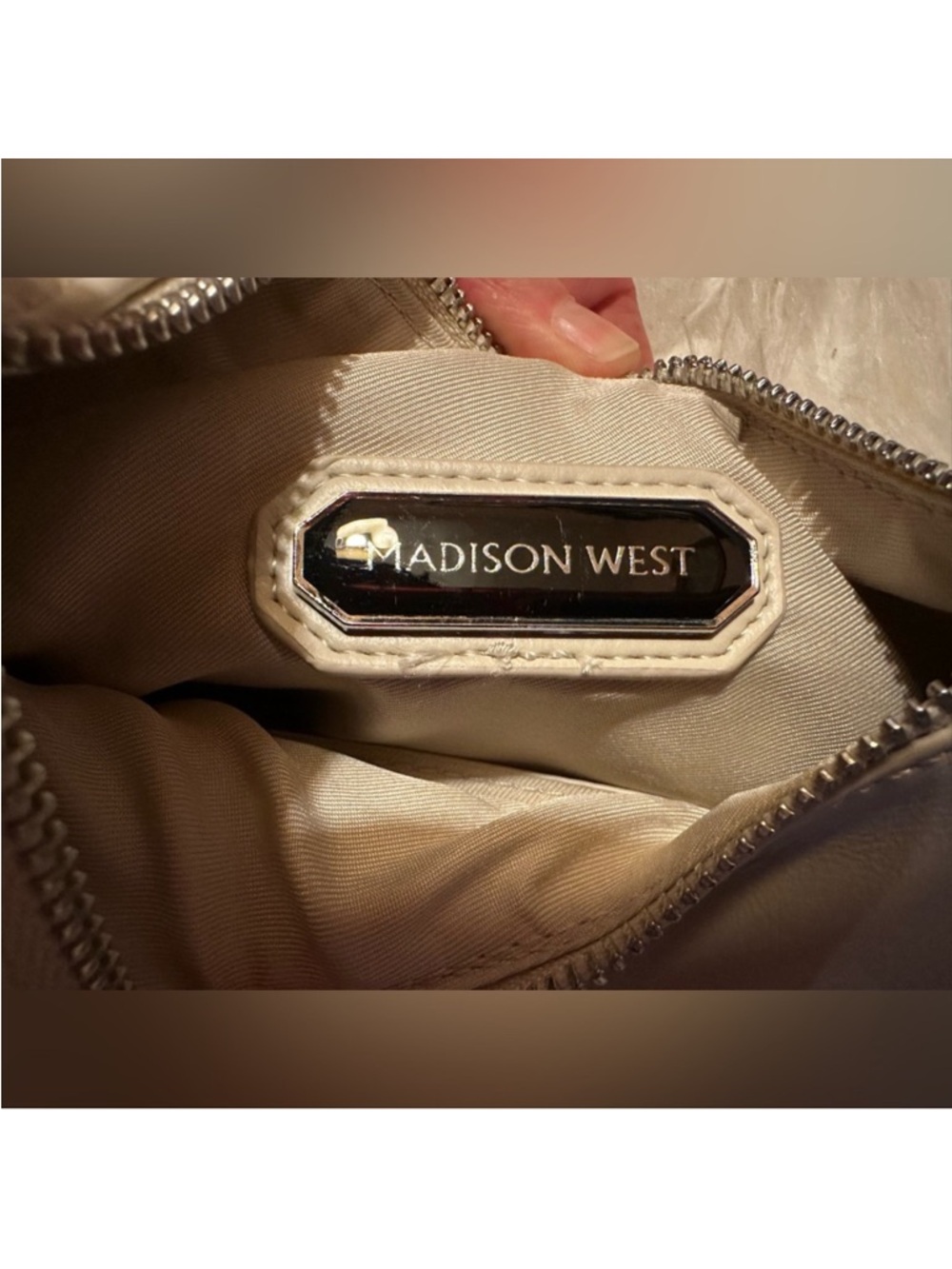 Madison West Cream Shoulder Bag with Braided Metallic Strap - Picture 5 of 11